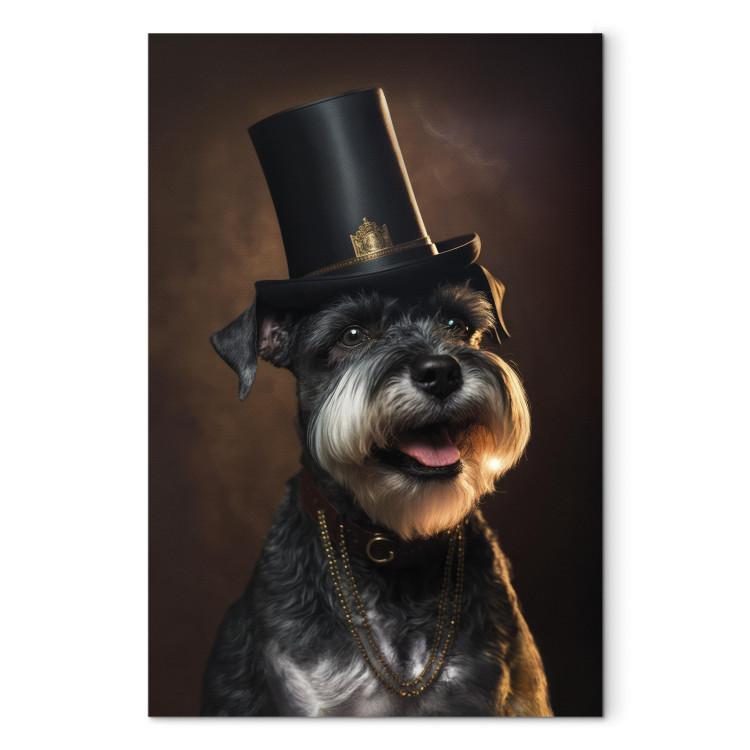 Canvas Print AI Dog Miniature Schnauzer - Portrait of a Cheerful Animal in a Top Hat - Vertical