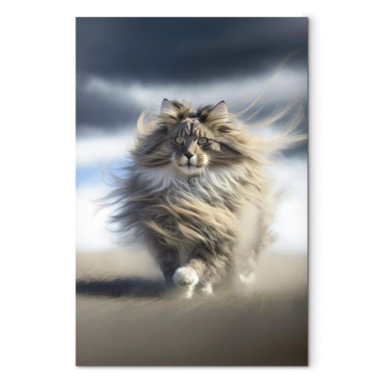 Canvas Print AI Maine Coon Cat - Strutting Animal With Flowing Hair - Vertical