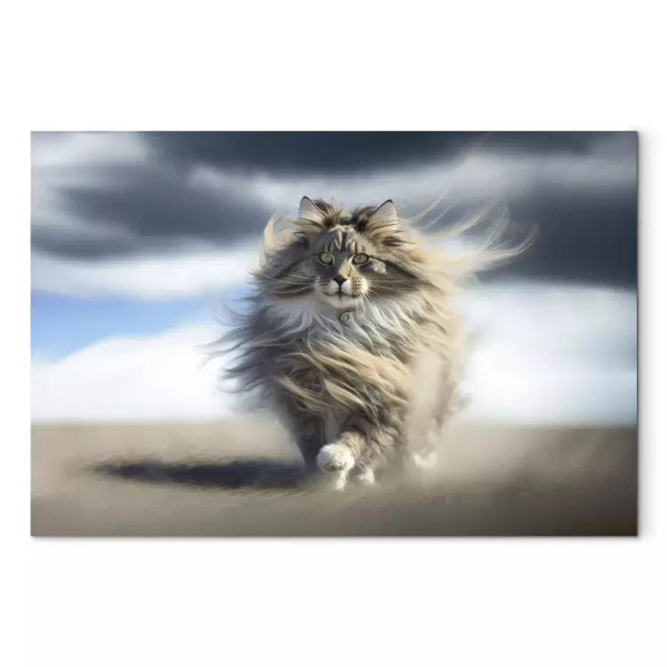 Canvas Print AI Maine Coon Cat - Strutting Animal With Flowing Hair - Horizontal