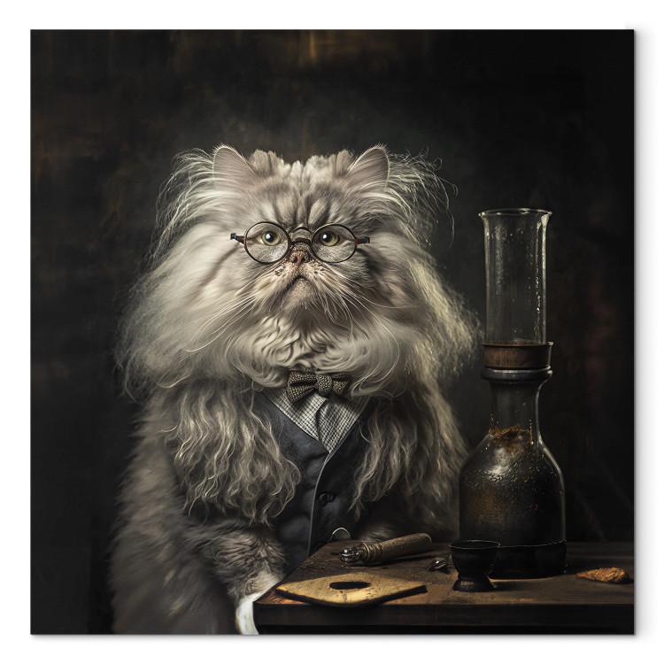 Canvas Print AI Persian Cat - Portrait of a Fantasy Animal in the Guise of a Professor - Square