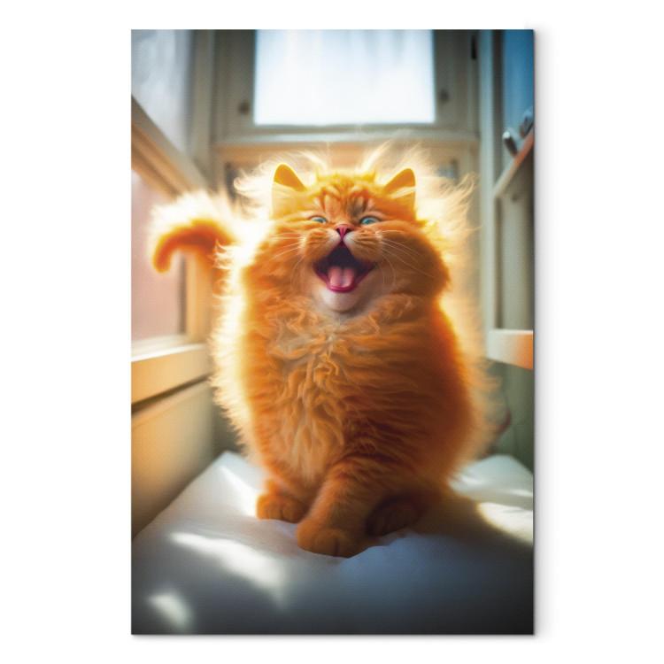 Canvas Print AI Norwegian Forest Cat - Smiling Red Animal With Long Hair - Vertical