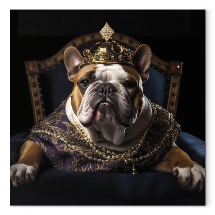 Canvas Print AI Dog English Bulldog - Animal Fantasy Portrait Wearing a Crown - Square