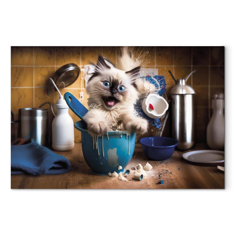 Canvas Print AI Ragdoll Cat - Fluffy Animal While Playing in the Kitchen - Horizontal