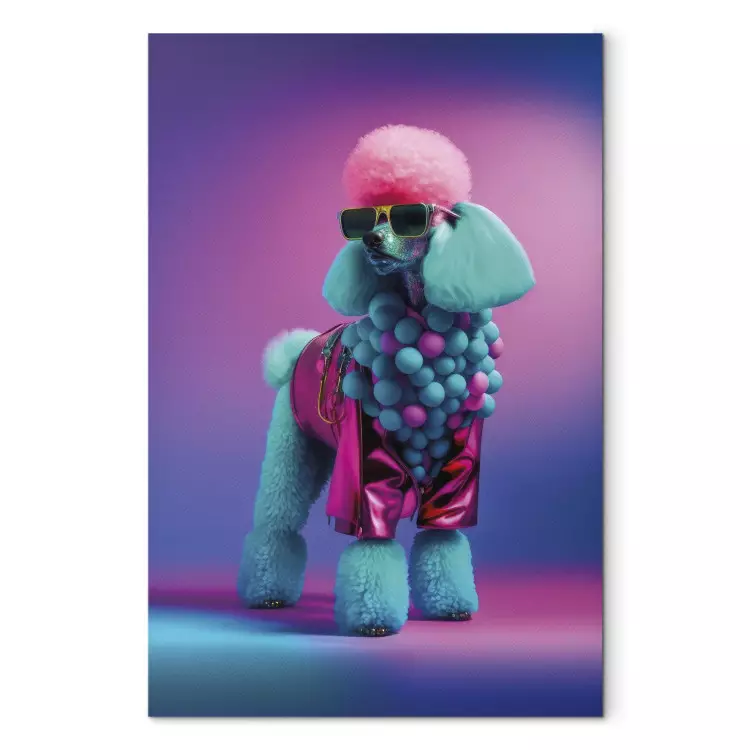 Canvas Print AI Dog Poodle - Fluffy Animal in a Fashionable Colorful Outfit - Vertical