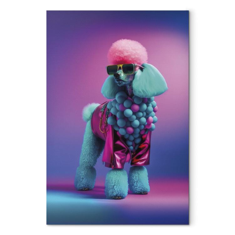 Canvas Print AI Dog Poodle - Fluffy Animal in a Fashionable Colorful Outfit - Vertical