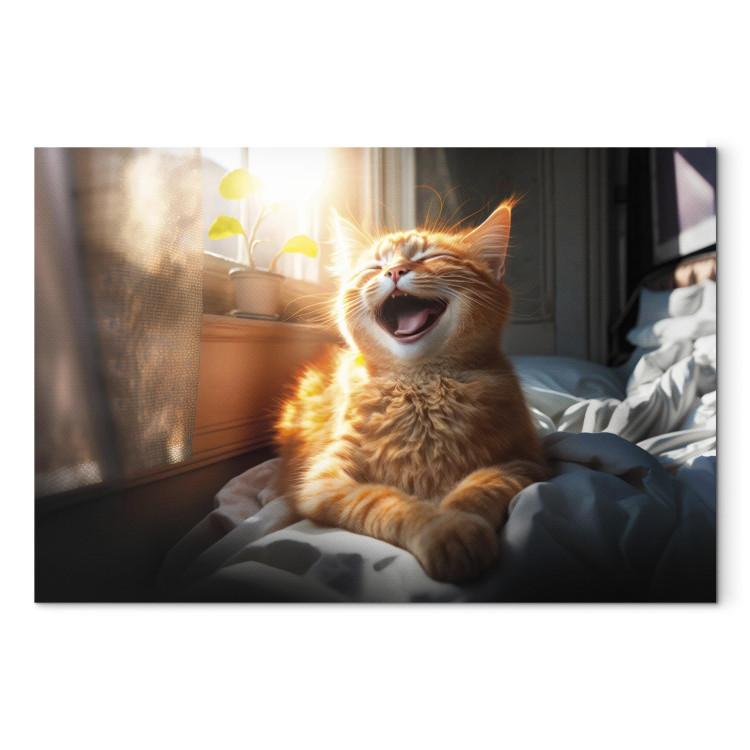 Canvas Print AI Maine Coon Cat - Ginger Happy Animal in the Sunshine - Horizontal
