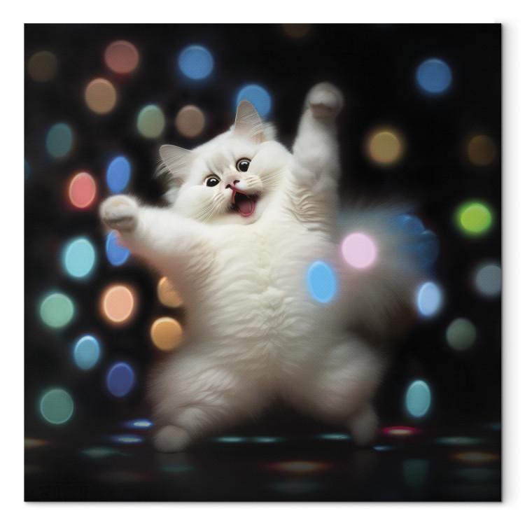 Canvas Print AI Persian Cat - Dancing Animal in Disco Dots - Square