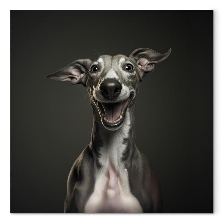 Canvas Print AI Greyhound Dog - Portrait of a Wide Smiling Animal - Square
