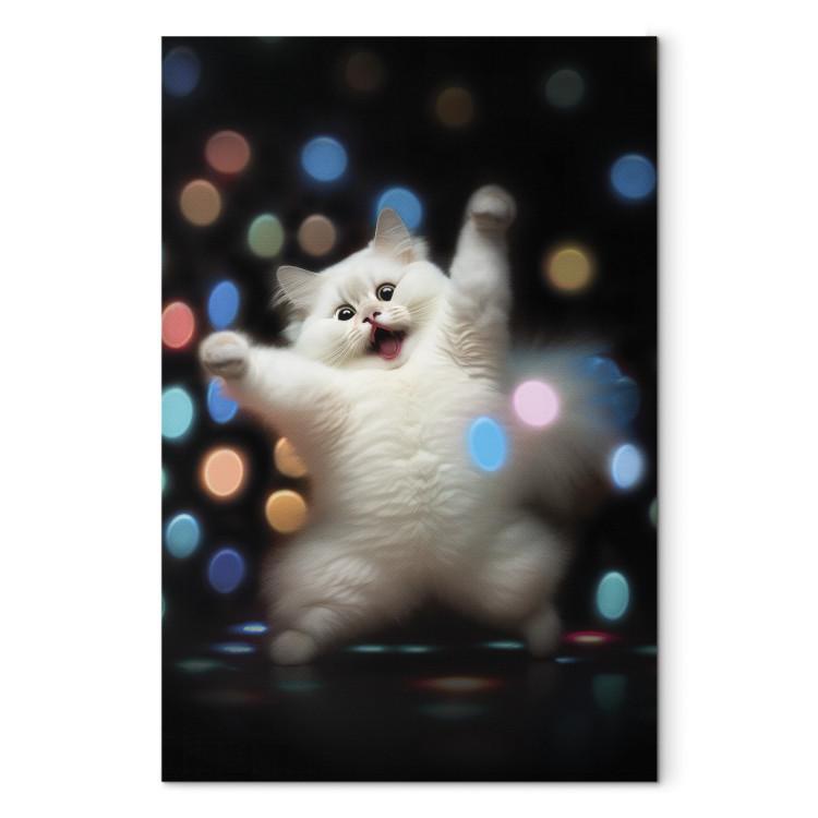 Canvas Print AI Persian Cat - Dancing Animal in Disco Dots - Vertical