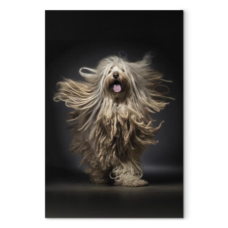 Canvas Print AI Bergamasco Dog - Happily Running Shaggy Animal - Vertical