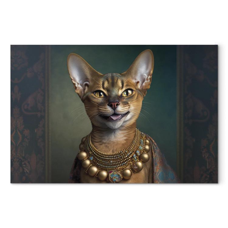 Canvas Print AI Abyssinian Cat - Animal Fantasy Portrait With Golden Necklace - Horizontal