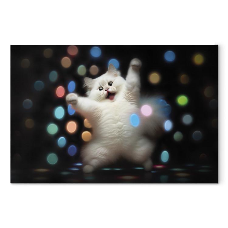 Canvas Print AI Persian Cat - Dancing Animal in Disco Dots - Horizontal