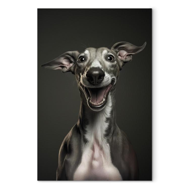 Canvas Print AI Greyhound Dog - Portrait of a Wide Smiling Animal - Vertical