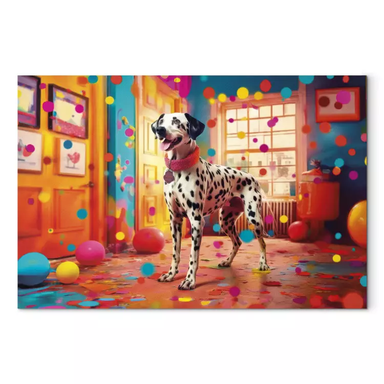 Canvas Print AI Dalmatian Dog - Spotted Animal in Color Room - Horizontal