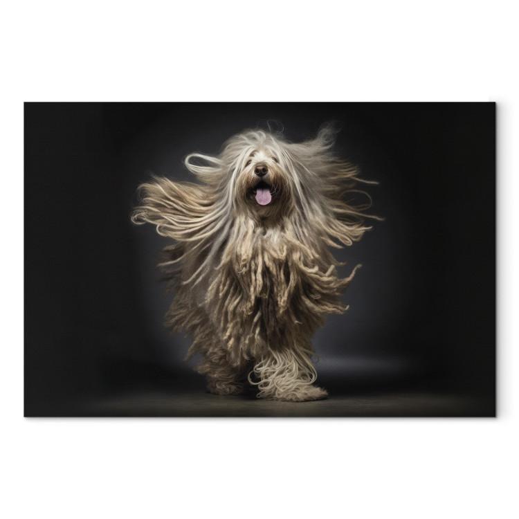 Canvas Print AI Bergamasco Dog - Happily Running Shaggy Animal - Horizontal