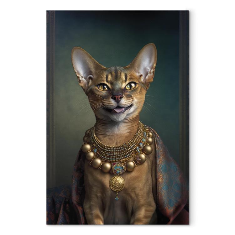 Canvas Print AI Abyssinian Cat - Animal Fantasy Portrait With Golden Necklace - Vertical