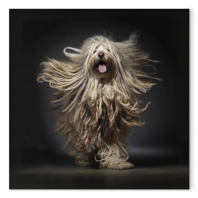 Canvas Print AI Bergamasco Dog - Happily Running Shaggy Animal - Square