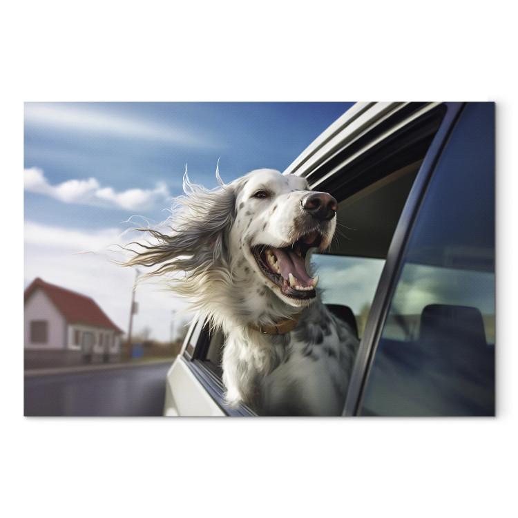 Canvas Print AI Dog English Setter - Animal Catching Air Rush While Traveling by Car - Horizontal