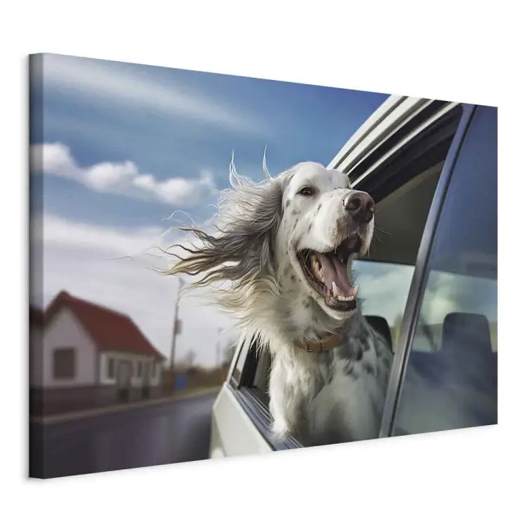 AI Dog English Setter - Animal Catching Air Rush While Traveling by Car - Horizontal