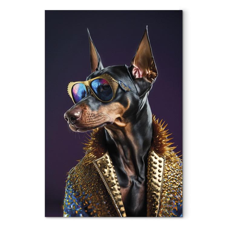Canvas Print AI Doberman Dog - Animal Fantasy Portrait With Stylish Glasses - Vertical