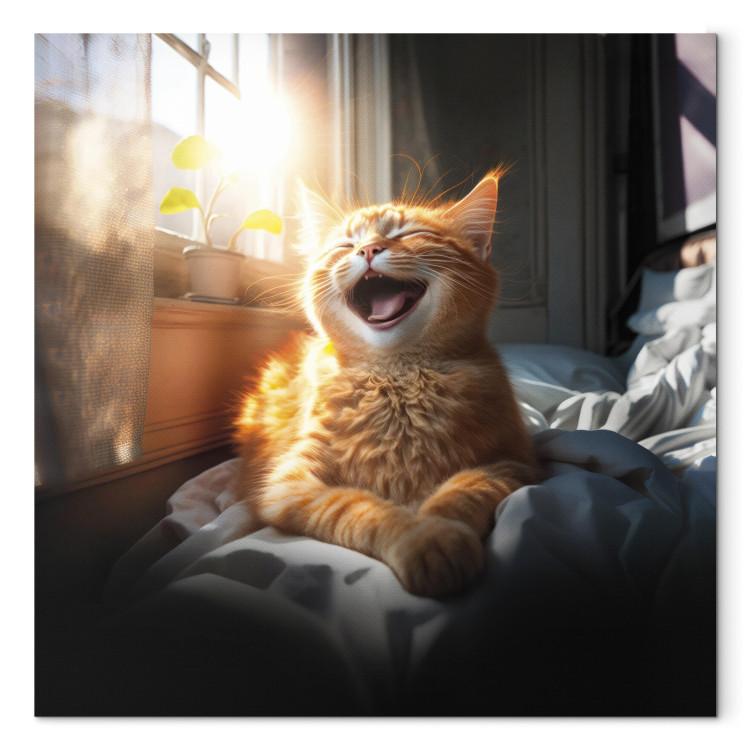 Canvas Print AI Maine Coon Cat - Ginger Happy Animal in the Sunshine - Square