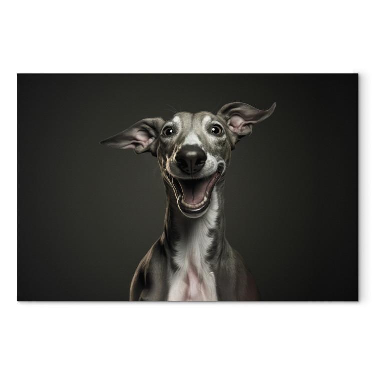 Canvas Print AI Greyhound Dog - Portrait of a Wide Smiling Animal - Horizontal
