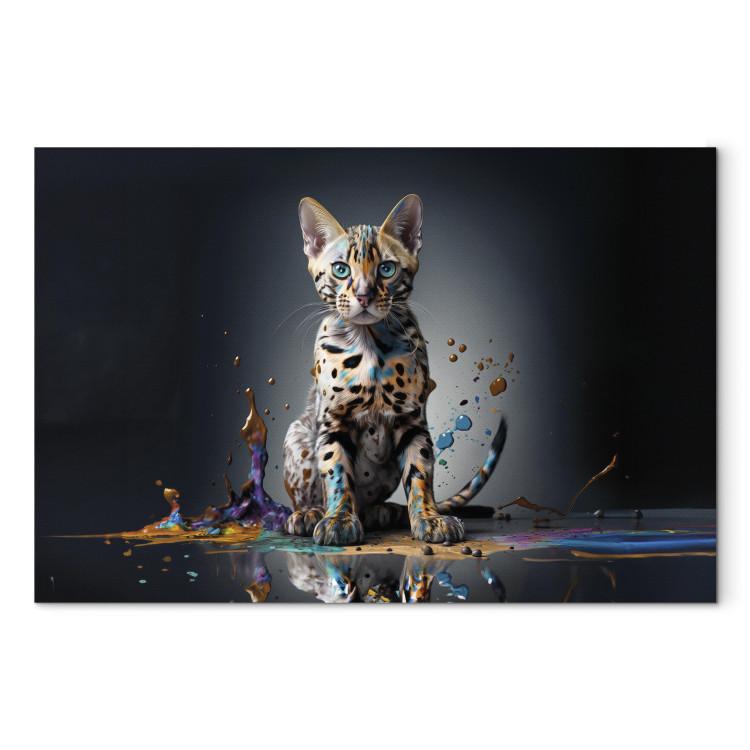 Canvas Print AI Bengal Cat - Animal in a Colorful Exploding Puddle - Horizontal