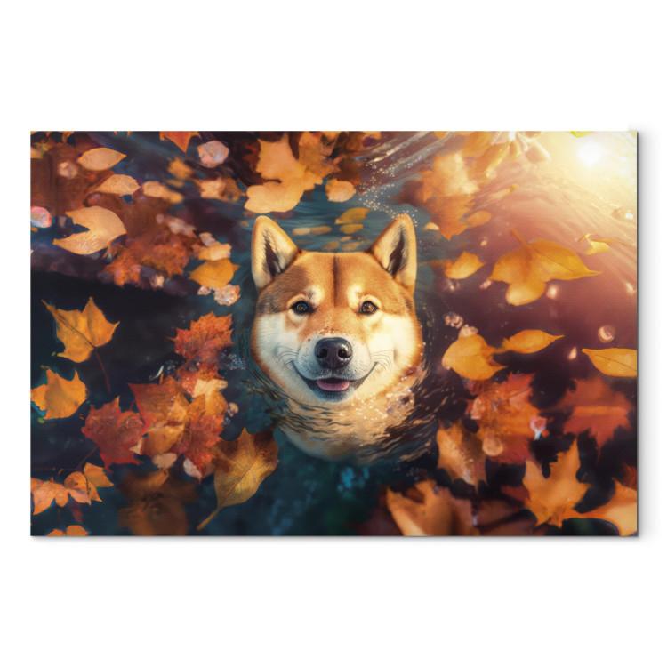 Canvas Print AI Shiba Dog - Portrait of a Friendly Animal in an Autumn Mood - Horizontal