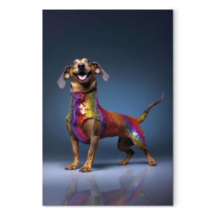 Canvas Print AI Dachshund Dog - Smiling Animal in Colorful Disguise - Vertical