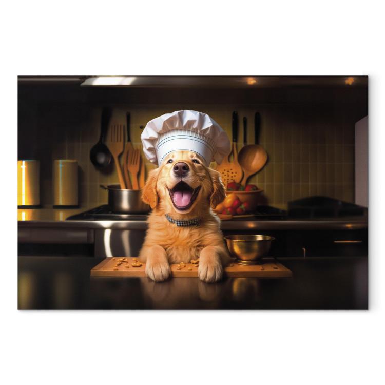Canvas Print AI Golden Retriever Dog - Cheerful Animal in the Role of a Cook - Horizontal