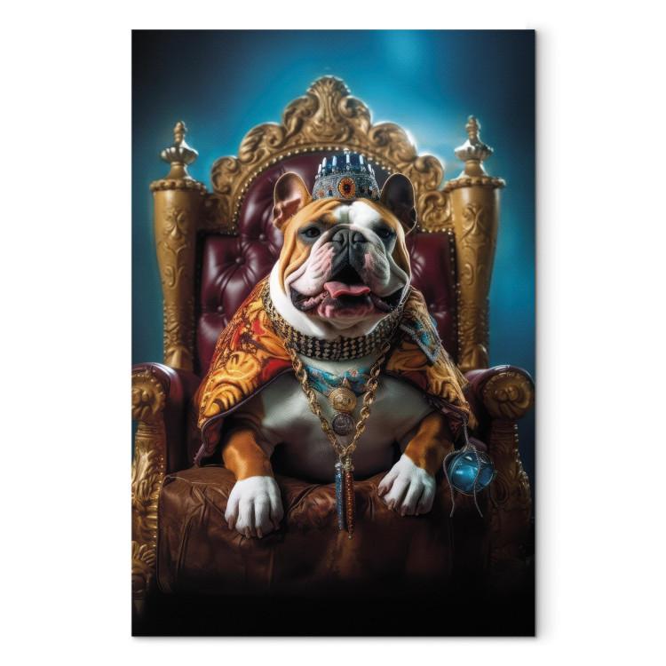 Canvas Print AI Dog English Bulldog - Animal in the Role of King on the Throne - Vertical
