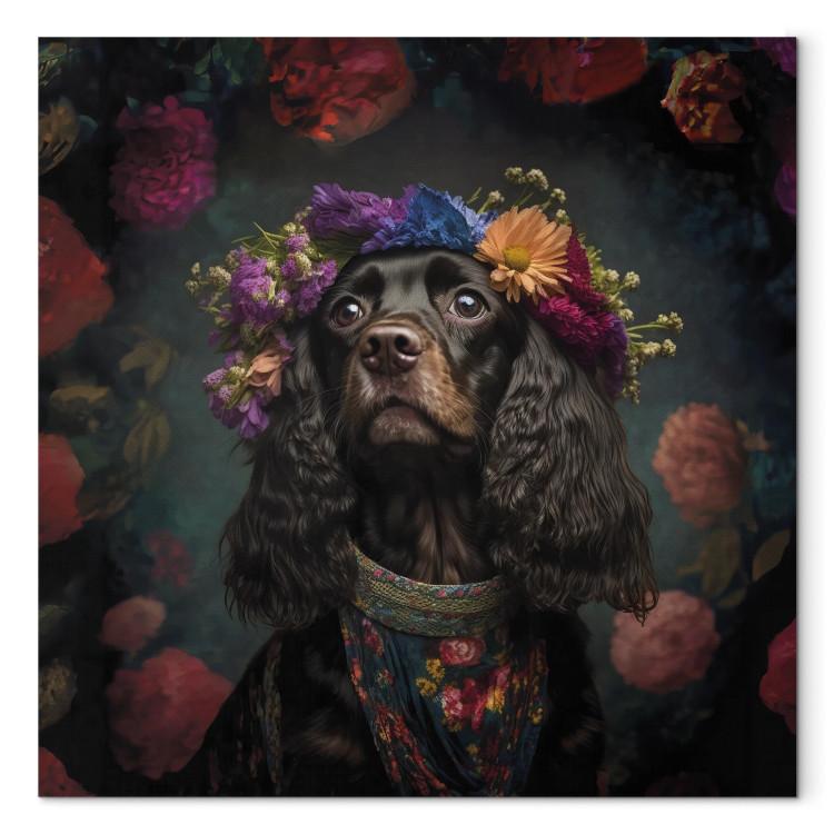 Canvas Print AI Dog Cocker Spaniel - Frida Kahlo Style Animal Fantasy Portrait - Square