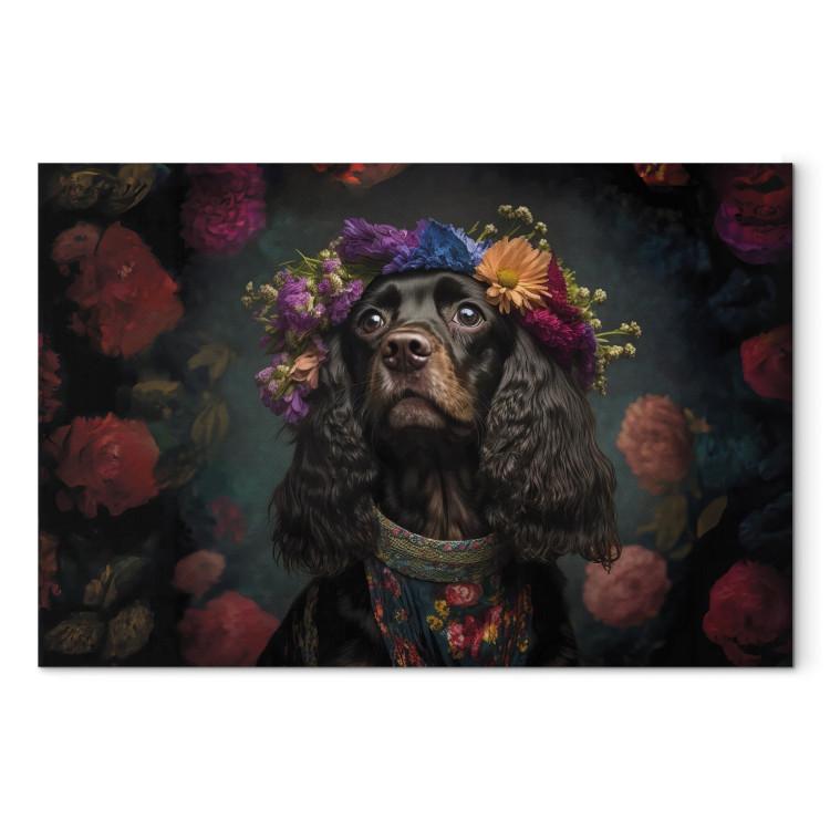Canvas Print AI Dog Cocker Spaniel - Frida Kahlo Style Animal Fantasy Portrait - Horizontal