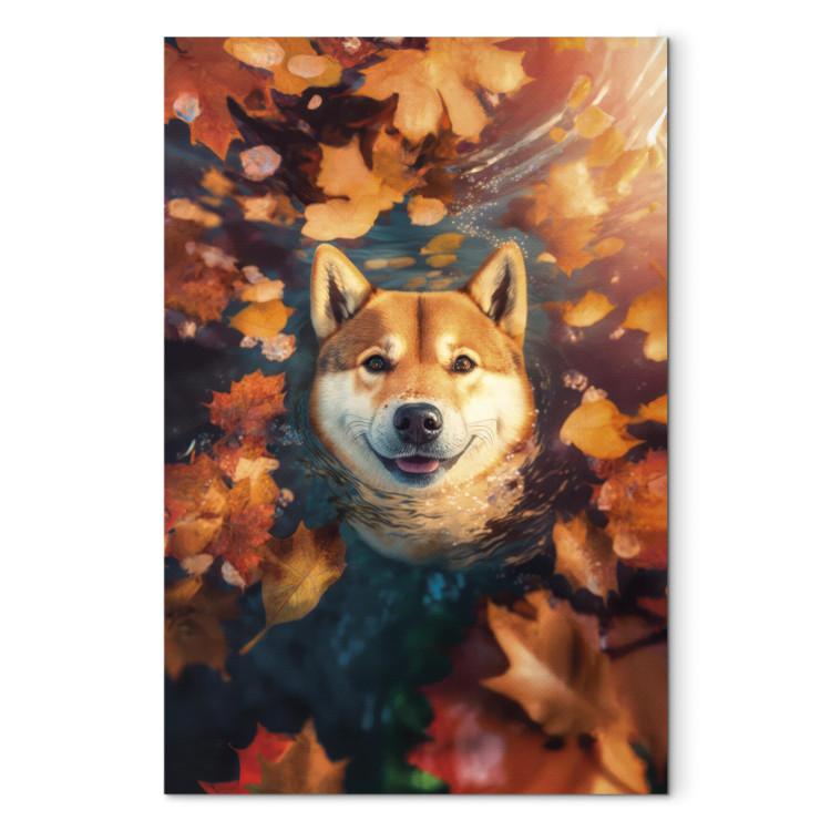 Canvas Print AI Shiba Dog - Portrait of a Friendly Animal in an Autumn Mood - Vertical