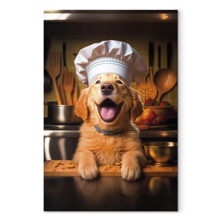 Canvas Print AI Golden Retriever Dog - Cheerful Animal in the Role of a Cook - Vertical