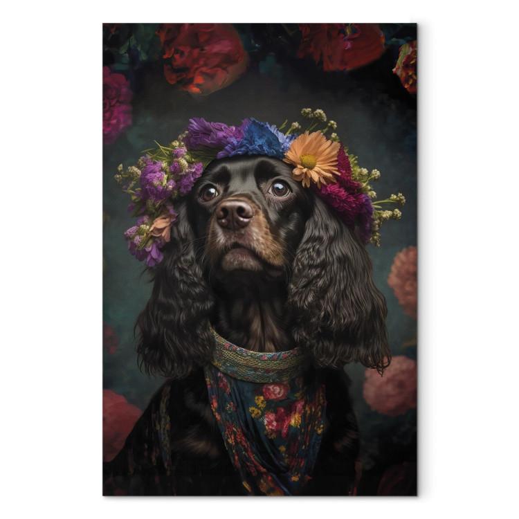 Canvas Print AI Dog Cocker Spaniel - Frida Kahlo Style Animal Fantasy Portrait - Vertical