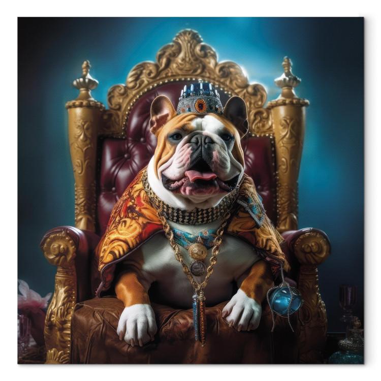 Canvas Print AI Dog English Bulldog - Animal in the Role of King on the Throne - Square