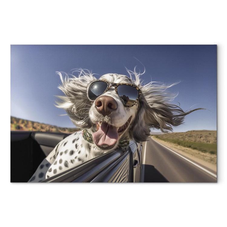 Canvas Print AI English Setter Dog - Animal With Glasses Riding in a Car - Horizontal