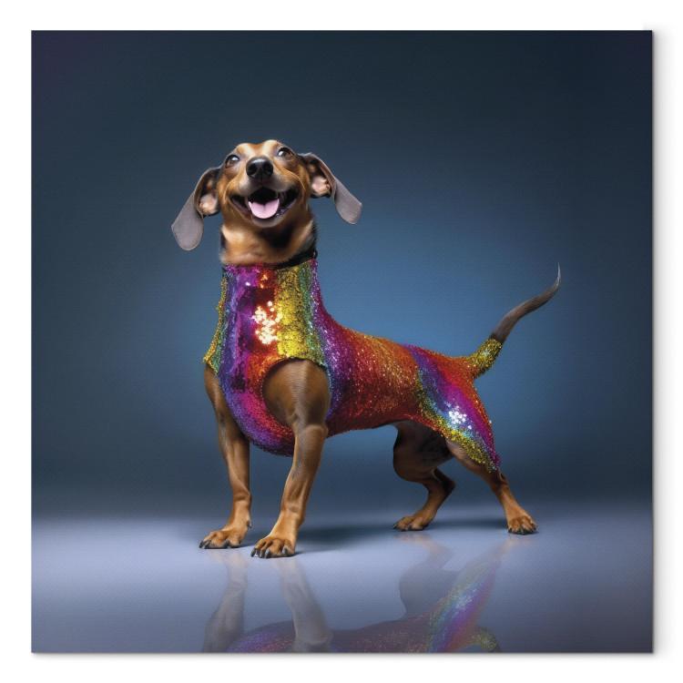 Canvas Print AI Dachshund Dog - Smiling Animal in Colorful Disguise - Square