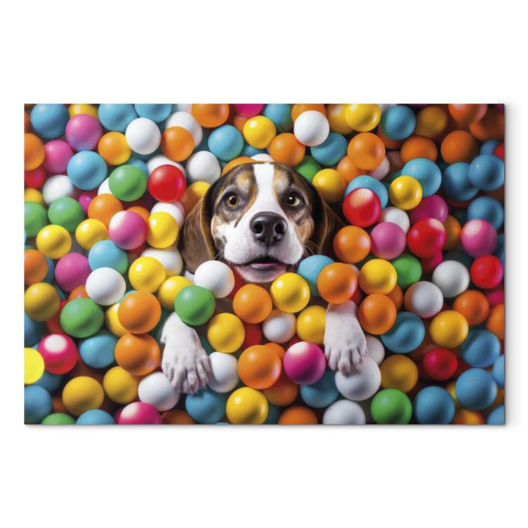 Canvas Print AI Beagle Dog - Animal Sunk in Colorful Balls - Horizontal