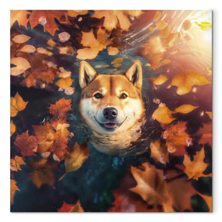 Canvas Print AI Shiba Dog - Portrait of a Friendly Animal in an Autumn Mood - Square