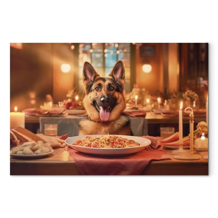 Canvas Print AI Dog German Shepherd - Animal at Dinner in Restaurant - Horizontal
