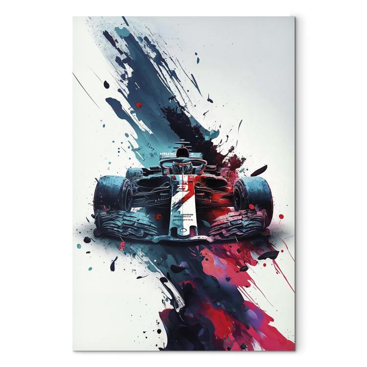 Canvas Print Race Car in Paint - Formula 1 Car With Blue and Red Stripes