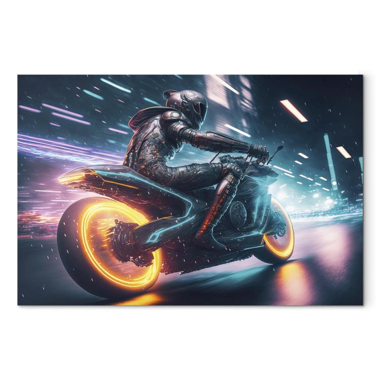 Canvas Print Speed of Light - Motorcyclist During Night City Race