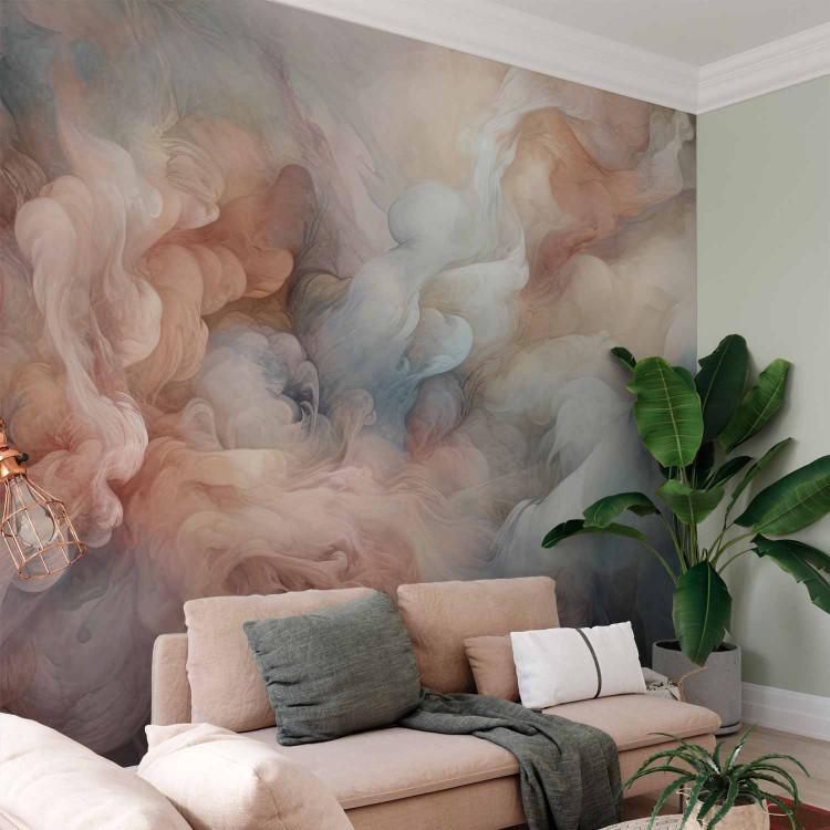 Wall Mural Pastel Smoke - Fluffy Cloud in Shades of Pink and Blue
