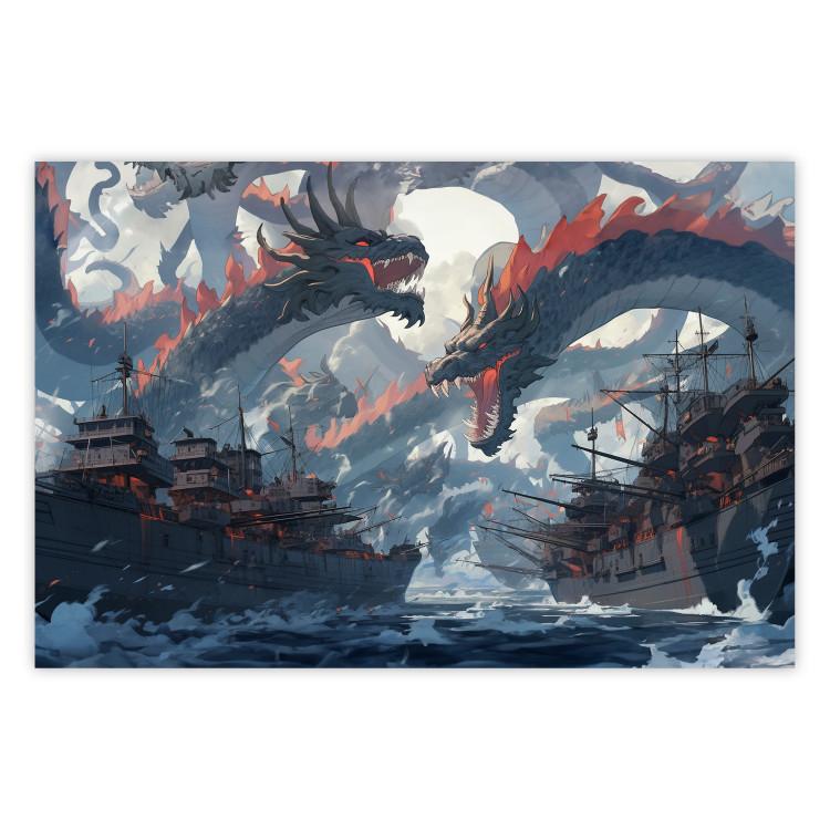 Poster Monsters and Ships - Dragons and Warships During the Naval Battle
