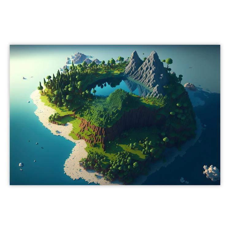 Poster Green Island - An Archipelago With Mountains and a Lake Inspired by Minecraft