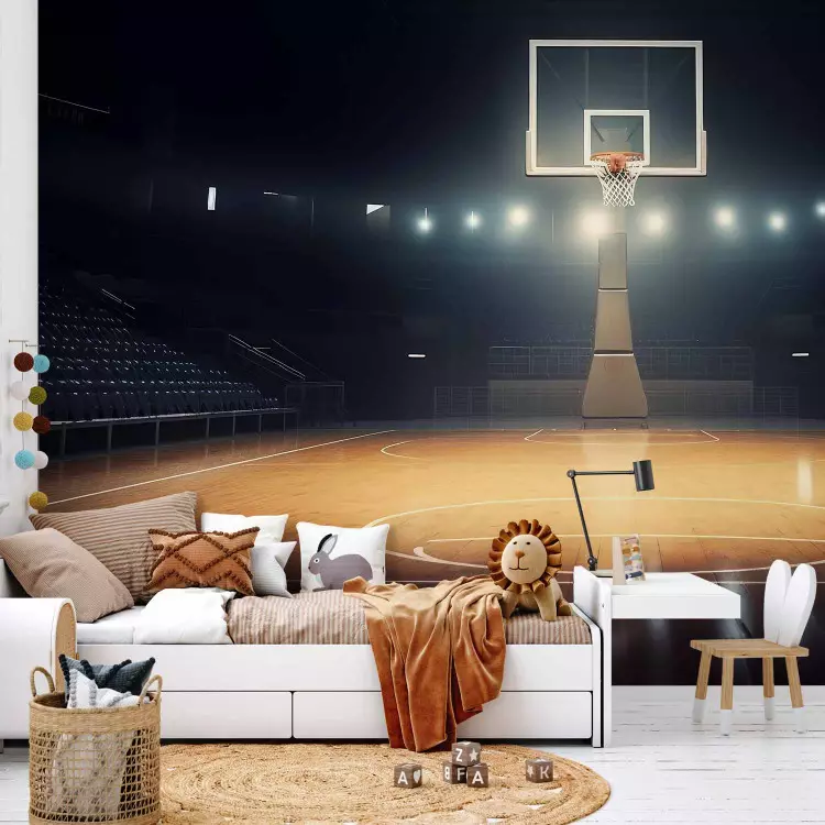 Throwing to the Basket Basketball Court in the Spotlight