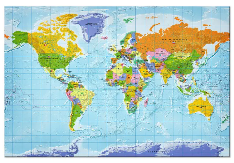 Large XXL canvas print Political World Map - map with flags and country ...