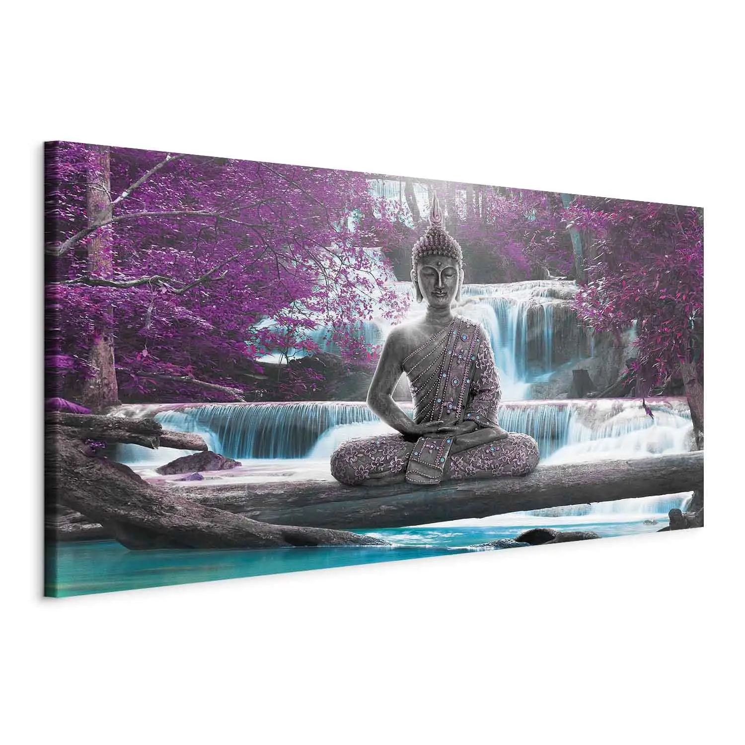 Large XXL canvas print Buddha Among Blooming Trees II - Waterfall